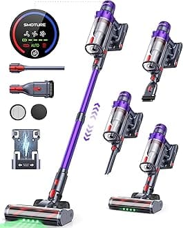 Cordless Vacuum Cleaner, 550W 45KPA 60 Minutes Runtime for Home, Vacuum Cleaner with Self-Standing, Wall Mount Charging and Smart Auto Mode, Handheld Vacuum for Hair