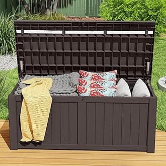 YITAHOME120 Gallon Large Deck Box, Resin Outdoor Storage Box for Outdoor Pillows, Garden Tools and Pool Supplies, Waterproof, Lockable, Dark Brown