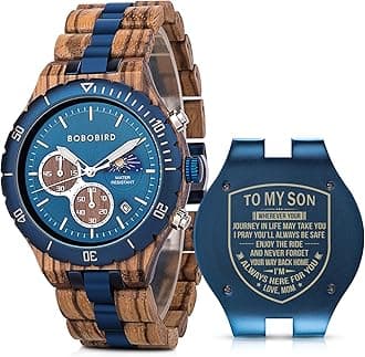 2win Mens Personalized Engraved Wooden Watches Fashion Multifunction Custom Watch Birthday Anniversary Wood Watches for Husband Boyfriend Dad Him Son with Gift Box