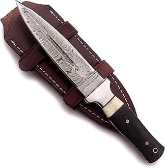WolfKlinge 11" Handmade Damascus Steel Fixed Blade Knife – Ultimate Spear Point Dagger for Hunting, Survival, Camping, Hiking and Fishing – Full Tang Micarta Handle with Premium Cowhide Leather Sheath (DCX 22-58)