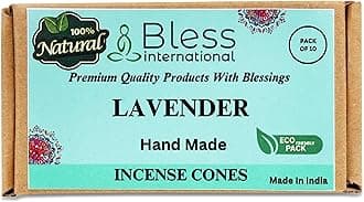 Bless InternationalLavender Incense-Cones Handmade-Hand-Dipped Organic-Chemicals-Free for Purification-Relaxation-Positivity-Yoga-Meditation The-Best-scents (10 Count)