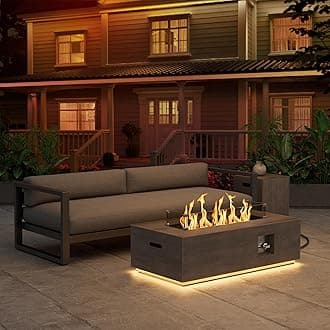 42" Modern Fire Pit Table with LED Light 50,000 BTU Deck Fire Pit Table Includes Wind Guard, Lid, Rocks & Cover - Propane Gas Patio Fireplace, Chimenea para Patio (Grey/Golden Light, 42" LED)