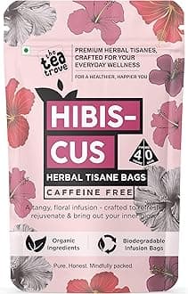 Organic Hibiscus Tea Leaves Bags - 40 Eco-Friendly Hibiscus Flower Tea Bags In Resealable Pouch - Caffeine Free | Pack Of 1, 60 Grams