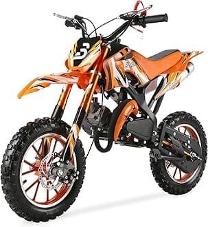 49cc Kids Dirt Bike, 2-Stroke Gas Powered Dirt Bike, Motorcycle with Off-Road Tires, Front/Rear Disc Brakes, Shock Absorption, Soft Seat Cushion, Mini Dirtbike for Kids 8-14, Orange