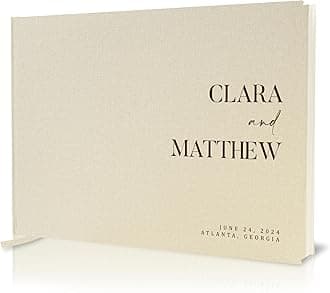 Personalized Guest Book - 11.5" x 8.5" Premium Custom Guest Signing Book with Bookmark and Blank Pages for Wedding Reception Table Decoration Engagement Birthday Party Event, Cream