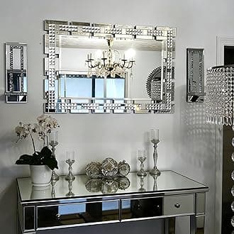 Chende Crystal Decorative Wall Mirror for Living Room, 36 X 24 Inches Large Mirror for Wall Decor with Beveled Edge, Rectangle Elegant Wall Decor for Living Room, Dining Room, Entryway