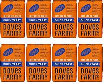 Doves Farm Quick Yeast 4.41 oz (Pack of 8) - Fast Acting Gluten Free Yeast for Baking Bread, Pizza Dough, Rolls | For Hand Baking and Bread Machine | Quick, Fast, Instant, Rapid Rise Leavening Agent