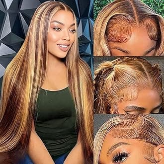 30 Inch Honey Blonde 13x6 Hd Lace Frontal Wig Human Hair 200% Density 13x6 Straight Ombre Lace Front Wigs Human Hair Highlight Honey Blonde Wig Pre Plucked with Baby Hair for Women