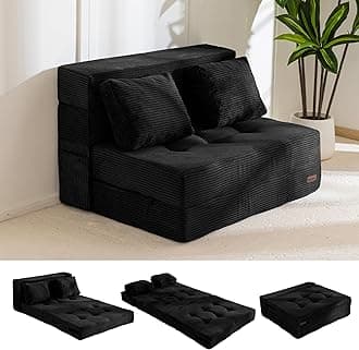 Convertible Sofa Bed, Fold Out Loveseat Sleeper Sofa with Pillow, 4 in 1 Tufted Folding Couch Bed Foam Floor Couch, Lazy Chair for Living Room Bedroom Guest Room, Black