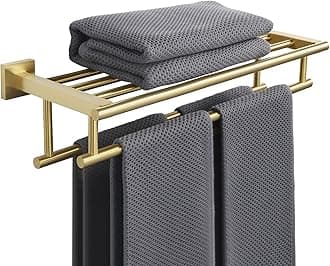 Alise Towel Rack,Towel Hanger with Double Towel Bars,Wall Mount Tower Holder for Bathroom and Lavatory,SUS 304 Stainless Steel Towel Shelf,Brushed Gold Finish,16-Inch