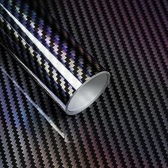 Lypumso 2D Holographic Carbon Fiber Vinyl Wrap, High Gloss Black Chrome Wrapping Film with Air Release Technology Auto Car Sticker Decal Sheet, Self Adhesive DIY Paint Replacement Wrap Roll 1ft x 5ft