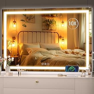 Hasipu Vanity Mirror with Lights, 95 x 65cm LED Makeup Mirror, Lighted Make up Mirrors with Dimmable 3 Modes, Touch Screen Control Vanity Mirrors Square White