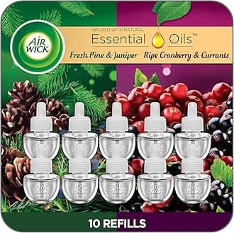 Air Wick Plug in Scented Oil Refill, 10ct, Fresh Pine & Ripe Cranberry, Essential Oils, Air Freshener