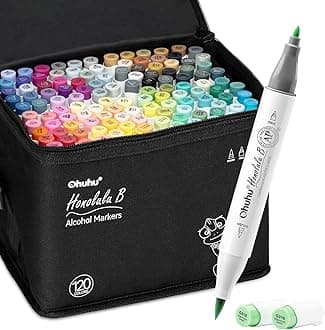 Alcohol Brush Markers 120 Colours, Double Tipped (Brush & Fine Tip) Sketch for Artist Art Markers for Adult Coloring and Illustration, Bonus 1 Blender