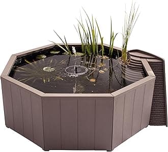 Blagdon Liberty No Dig Nature Pool, Raised Pond for Garden or Patio, Click Fit Easy Construction, with Floating Solar Fountain Pump, Bird Landing Platform, Wildlife Access Ladder and Planting Pocket