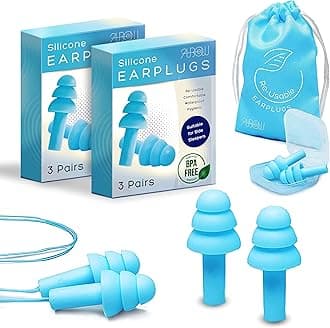 Soft Ear Plugs for Sleeping Noise Reduction, Made of Silicone, Suitable for Sleeping & Swimming, Soft Reusable Earplugs for Noise Reduction, Adjustable Size for Concerts & Snoring (6 Pairs)