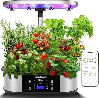 WiFi 12 Pods Hydroponics Growing System with APP Controlled JustSmart Indoor Garden Up to 30" with 30W 120 LED Grow Light, Silent Pump System, Automatic Timer for Home Kitchen Gardening, GS1 Basic