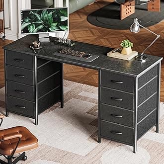 Huuger 55 Inch Computer Desk with 8 Drawers, Office Desk Work Desk for Home Office, Study, Gaming Desk with Fabric Drawers, Large Storage, Black