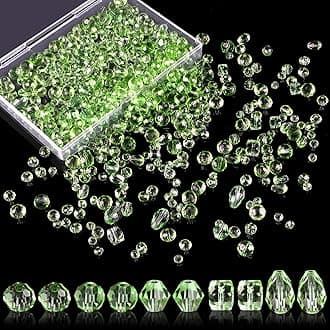 Crystal Beads, 600 Pcs Glass Assorted Crystal Beads for Jewelry Making, Rondelle with Container Box, Glass Bulk DIY Necklace Bracelet Earring(4/6/8mm, Green))