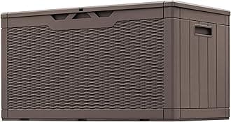 Greesum 100 Gallon Resin Patio Storage Box for Garden Tools, Outdoor Furniture Cushions, Pool Supplies, Dark Brown