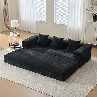 Convertible Floor Sofa Bed with Storage Pocket, Chenille Folding Mattress Sofa with Zipper Closure, Floor Lounge Couch for Living Room, Bedroom, Studio -Chenille Black