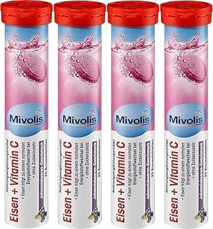 Mivolis Iron + Vitamin C effervescent Tablets - Dietary Supplements 4 Packs x 20 pcs | Germany