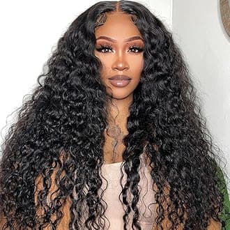 Wear And Go Glueless Wig 4x4 Deep Wave Lace Closure Human Hair Wig For Black Women 150% Density Glueless Wigs Human Hair Pre Cut Lace Front Wigs Human Hair Pre Plucked With Baby Hair (18 Inch)