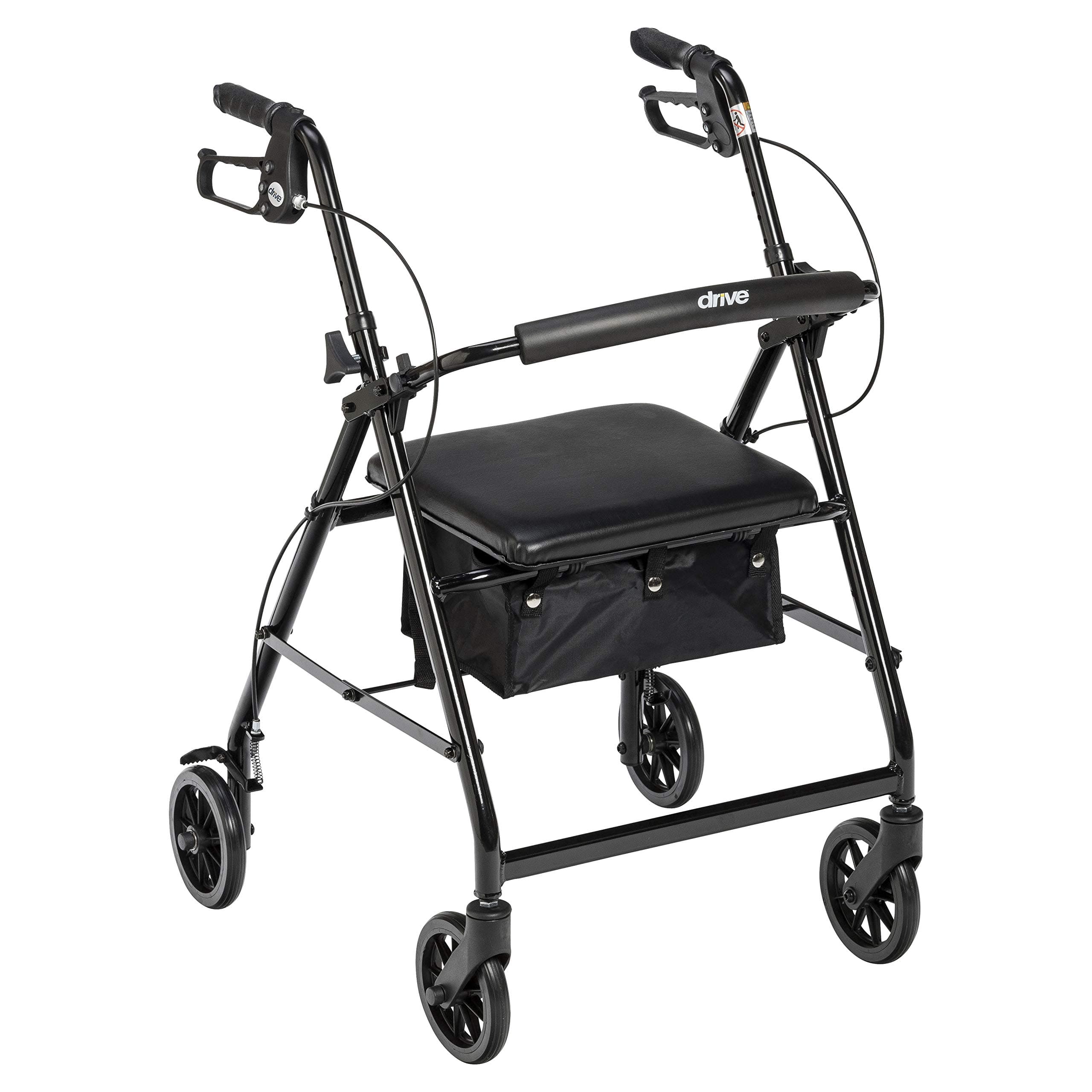 Aluminum Rollator Walker - Fold Up & Removable Back Support - Padded Seat - 6 Inch Wheels - Lightweight Portable Design - Indoor Outdoor Mobility Aid - Black