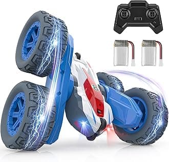 Remote Control Car for Boys,RC Cars Stunt Car Kids Toy 360° Flips Double Sided Rotating 4WD 2.4Ghz Sharp Dual-Color Headlights,Birthday Xmas Gift Toys for boys girls kids 3 4 5 6 7 8-12 Years Old-Blue