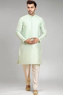 Ethluxis Men's Silk Blend Embroidered Kurta with White Churidar Set