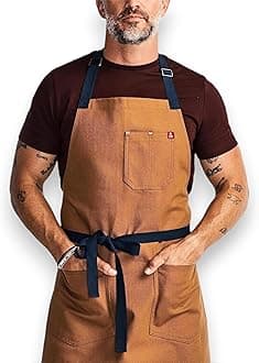 hedley & bennett Essential Apron - Adjustable Bib Chef Apron with 3 Pockets & Towel Loop - 8oz Cotton Canvas - Denver Brown