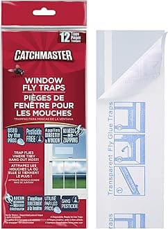 Catchmaster Window Fly Traps 12-Pack, Fruit Fly Traps for Indoors, Disposable Bulk Bug Catcher, Waterproof Insect Glue Trap, Adhesive Strips, Pest Control for Home, Kitchen, & Garage