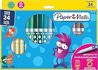 Children's Felt Tip Colouring Pens | Washable | Assorted Colours | 24 Fibre Tip Markers