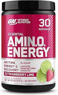 Optimum Nutrition Amino Energy - Pre Workout with Green Tea, BCAA, Amino Acids, Keto Friendly, Green Coffee Extract, Energy Powder - Strawberry Lime, 9.5 Ounce, 30 Servings (Packaging May Vary)
