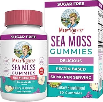 MaryRuth Organics Sea Moss Gummies | Sugar Free | Made with Irish Sea Moss | SeaMoss for Gut Health and Immune Support | Formulated for Adults & Kids Ages 4+ | Vegan | Non-GMO | Gluten Free | 60 Count