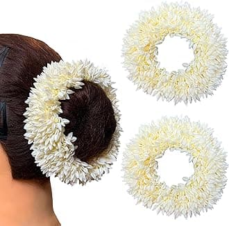 2 Pcs Hair Mogra Scented Rubber Band Gajra Hair Accessories for Women Girls (35 GM) (White) (Free Size (30 GM), 6)