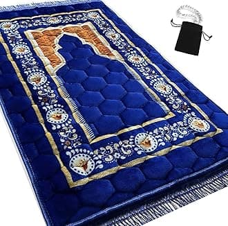 Prayer Rug Muslim Mat Islamic - Padded very Thick Prayer Rug Sajadah for Men Women with Islam Prayer Beads for Eid Travel Ramadan, Soft and Luxury (Royal Blue)