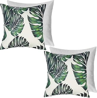 Brentfords Outdoor Cushion Covers, Tropical Green Cushion Covers 45 x 45 Cushion Inner Outdoor Seat Cushion Covers Water Resistant Cushion for Garden, 2 Pack