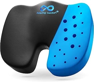 Everlasting Comfort Gel Infused Memory Foam Seat Cushion for Coccyx, Tailbone and Back Pain (Black)