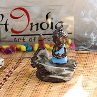 eCraftIndia Buddha Smoke Backflow Incense Holder (7.01 cm x 7.01 cm x 11.98 cm, Black and Blue)