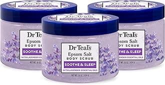 Dr Teal's Pure Epsom Salt Body Scrub, Soothe & Sleep with Lavender Essential Oils, 16 oz (Pack of 3)