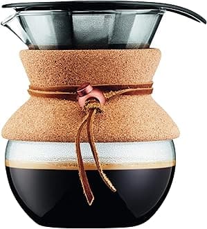 17oz Pour Over Coffee Maker, High-Heat Borosilicate Glass with Reusable Stainless Steel Filter and Cork Grip - Made in Portugal