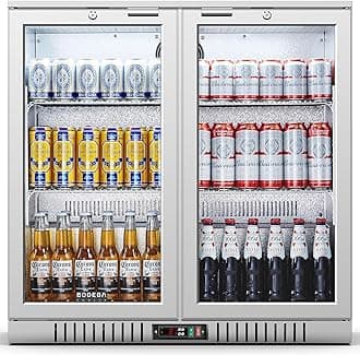BODEGA BODEGACOOLER Back Bar Cooler With 2 Glass Doors,7.4 Cu.Ft Stainless Steel Commercial Back Bar Fridgewith LED Lighting,Counter Height Bar Beverage Cooler for Beer,Soda Drinks,Wine
