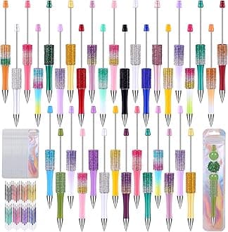 90 Pcs DIY Diamond Beadable Pen Kit Multicolor Bulk Ballpoint DIY Crafting Pens with 8 Colors Refills & Bags for Students Teachers School Office Accessories Supplies