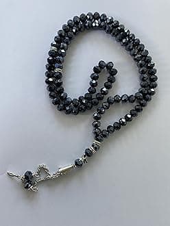 Tasbeeh Crystal 99 Prayer Misbah Rosary Islamic Beads Counter Spiritual Large (Charcoal Blue)
