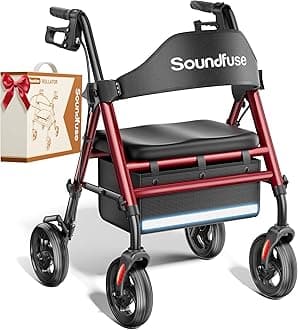 Walkers for Seniors, Rollator Walker with Seat, 8" All Terrain Wheels, Double Support Bar, 350lb, 16" Ergonomic Arc Seat and Comfortable Backrest, Dual Height Adjustable and Foldable Design