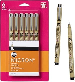 Pigma Micron Fineliner Pens, 03 Tip Size, Archival Black Ink, 6PK 50037