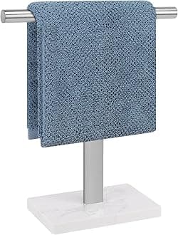 Hand Towel Holder, T-Shape Hand Towel Stand for Bathroom with Marble Base, 304 Stainless Steel Stand Hand Towel Rack Free-Standing Towel Bar for Bathroom Kitchen Countertop (12 in, Brushed)