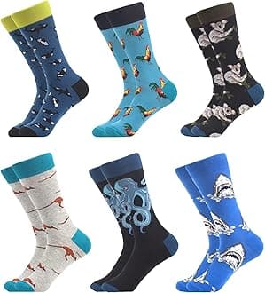 WeciBor Funny Colorful Novelty Patterned Crew Socks, 6 Pack Multicolor Animal, Size 7-10