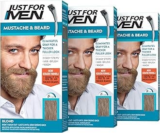 Mustache & Beard, Beard Dye for Men with Brush Included, With Keratin Biotin Aloe and Coconut Oil for Healthy Facial Hair - Blond, M-10/15, Pack of 3 (Packaging May Vary)